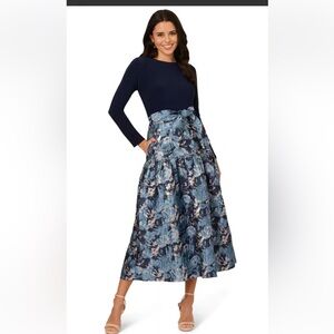 Adrianna Papell Blue Floral A-Line Skirt